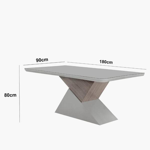 Imagem de Mesa Sala De Jantar Aster 180cm E 6 Cadeiras Melissa Moderna Veludo Creme Off White Imbuia