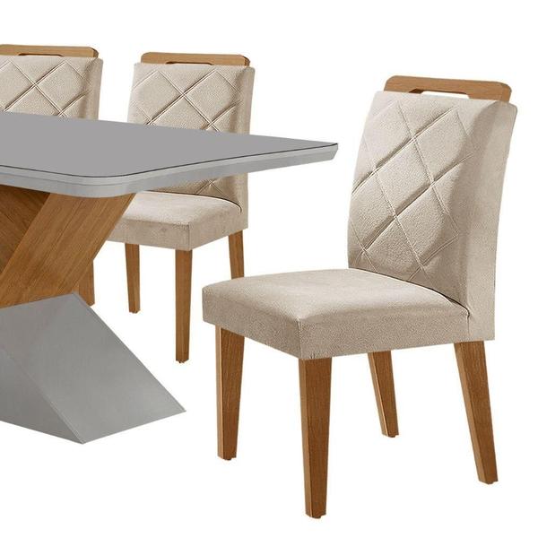 Imagem de Mesa Sala De Jantar Aster 180cm E 6 Cadeiras Melissa Moderna Veludo Creme Off White Imbuia