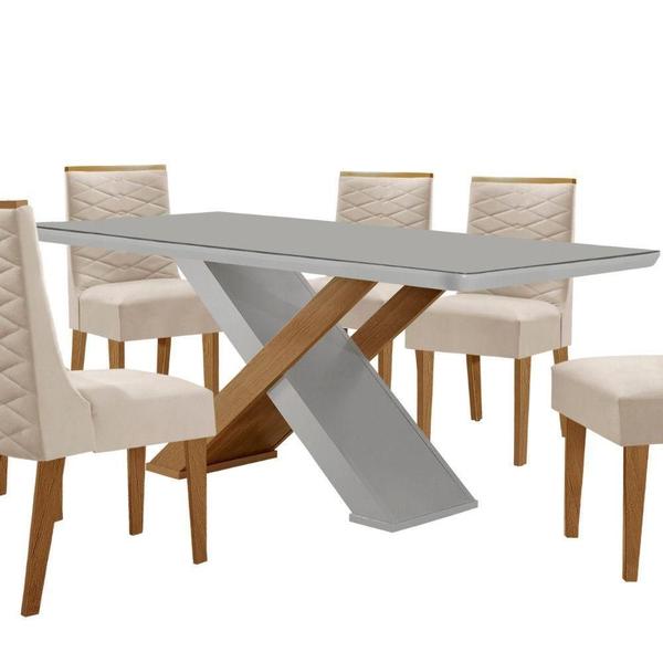 Imagem de Mesa Sala De Jantar Carol 180cm E 6 Cadeiras Safira Moderna Veludo Creme/off White/imbuia