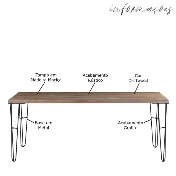 Imagem de Mesa Sala de Jantar Cozinha Ludiana 160cm Grafite Madeira Maciça Driftwood G54 - Gran Belo