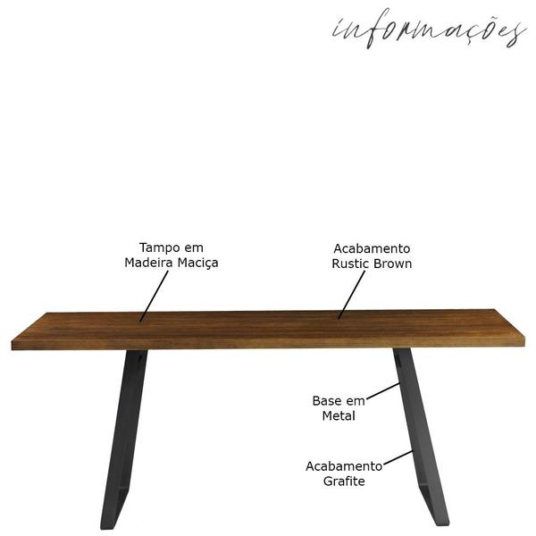 Imagem de Mesa Sala de Jantar Cozinha Ogleary 190cm Grafite Madeira Maciça Rustic Brown G54 - Gran Belo