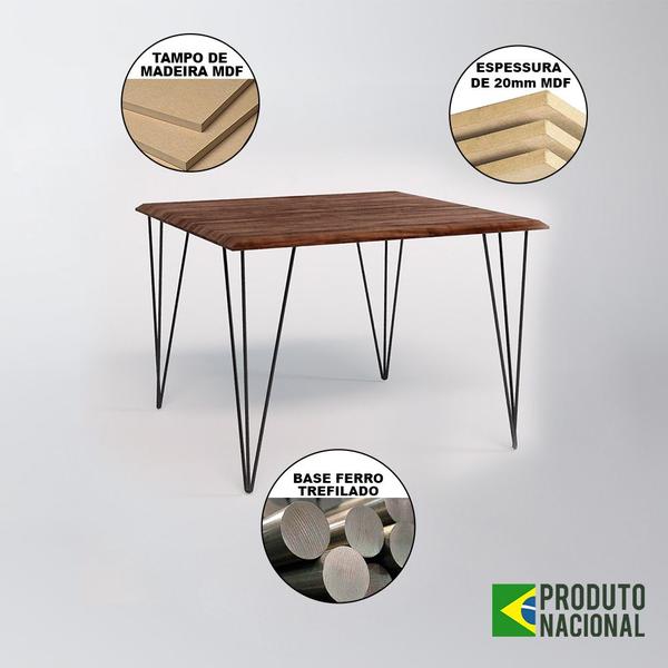 Imagem de Mesa Sala de Jantar Industrial Clips Amêndoa 120x75 com 4 Cadeiras Eiffel Brancas de Ferro Preto