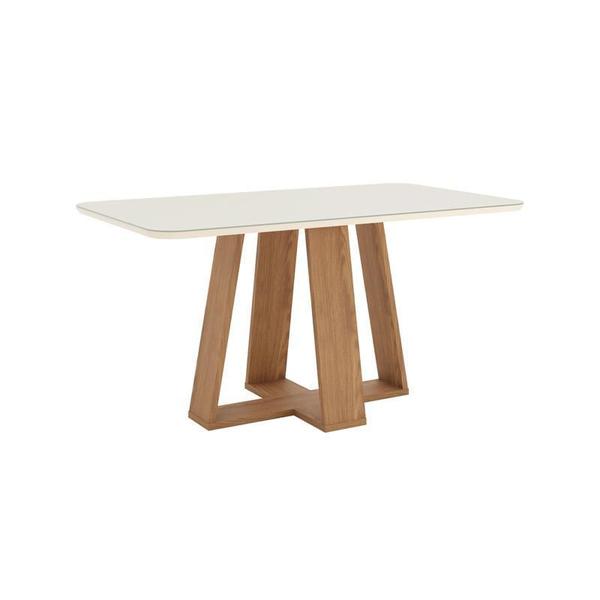 Imagem de Mesa Sala de Jantar Lins 1600mm Canto Reto com Vidro Nature/Off White - Henn