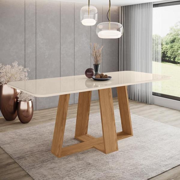 Imagem de Mesa Sala de Jantar Lins  2000mm Canto Arredon com Vidro Nature/Off White - Henn