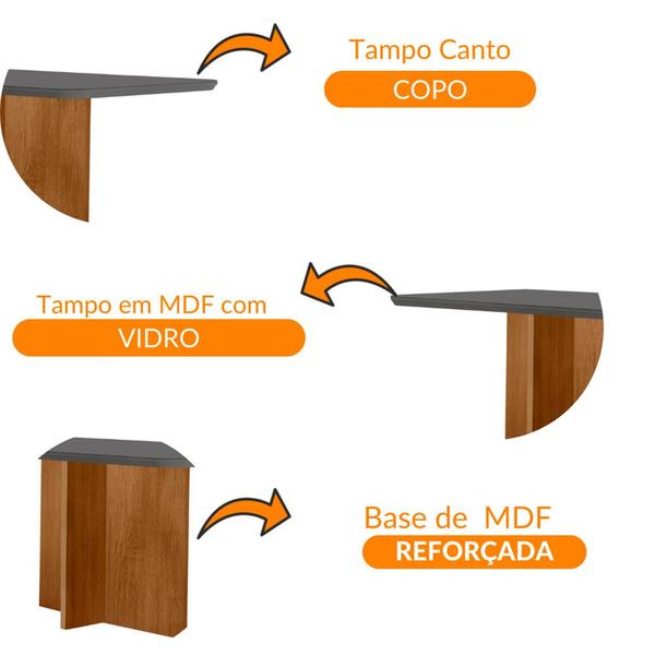 Imagem de Mesa Sala de Jantar Olimpia 120cm Em MDF e Vidro Com Canto Copo