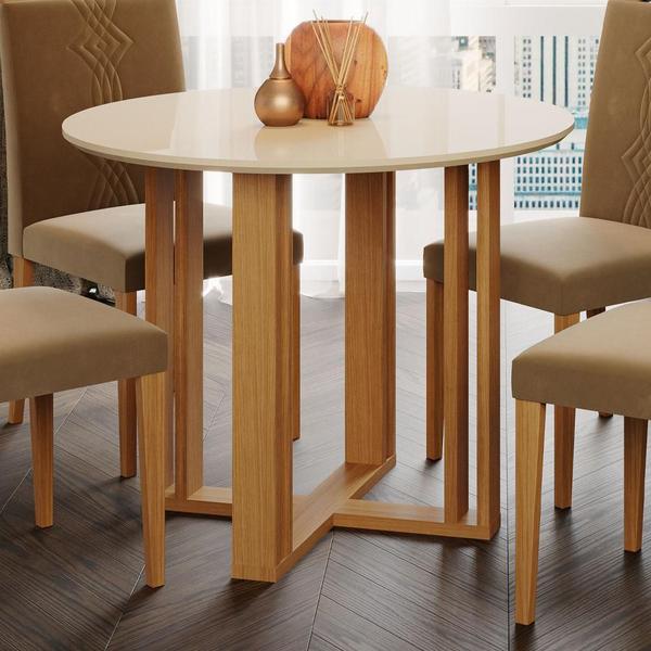 Imagem de Mesa Sala de Jantar Redonda 4 lugares 93 cm Cimol Flora Nature Off White - 100% MDF