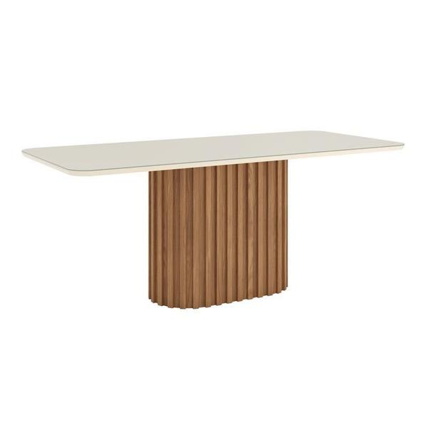 Imagem de Mesa Sala de Jantar Solana 2000mm Canto Arredon com Vidro Nature/Off White - Henn