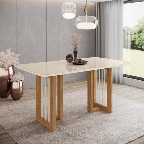 Imagem de Mesa Sala de Jantar Yara 1600mm Canto Arredon com Vidro Nature/Off White - Henn