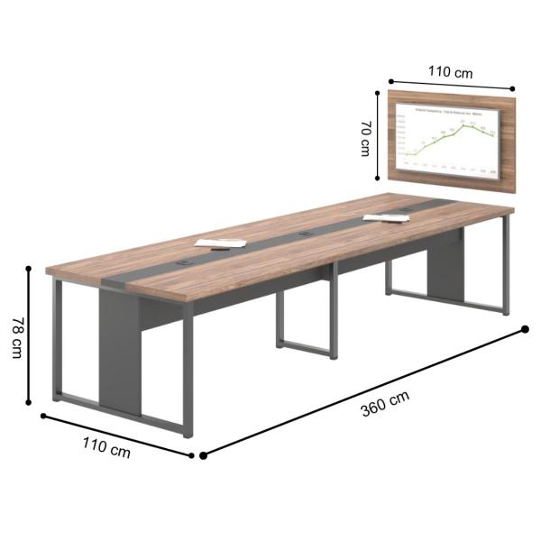 Imagem de Mesa Sala de Reunião Empresa Painel 6 Lugares Noce Preto