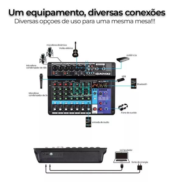 Imagem de Mesa Som Mc8-bt 8 Canais Bluetooth Soundvoice Phanton Power