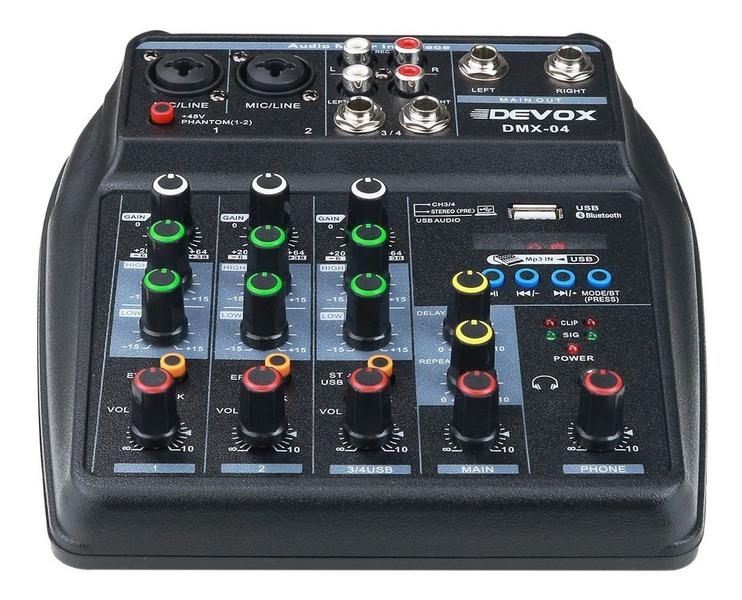 Imagem de Mesa Som Mixer Dmx-04 4 Canais Bluetooth Phantom Efeito Efx