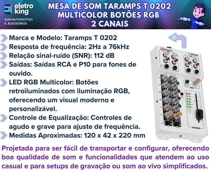 Imagem de Mesa Som Taramps T0202 Equalizador 2 Entradas 2 Saidas Rca