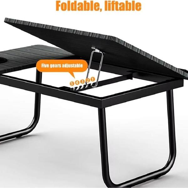 Imagem de Mesa suporte para notebook em madeira portatil cama ajustavel multifuncional sofa apoio home office dobravel preta