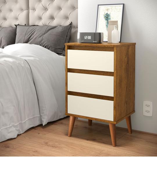 Imagem de Mesinha Cabeceira Retro Wood 3 Gavetas Para Quarto-Cores