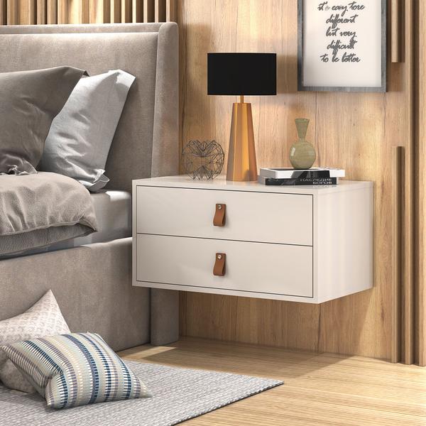 Imagem de mesinha de canto de parede quarto casal unic 60cm com gavetas off white