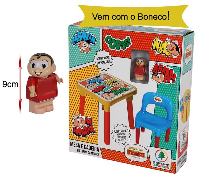 Imagem de Mesinha Didatica Infantil Criança Turma da Monica Cebolinha C/ Cadeira e Boneco  Menino Menina 