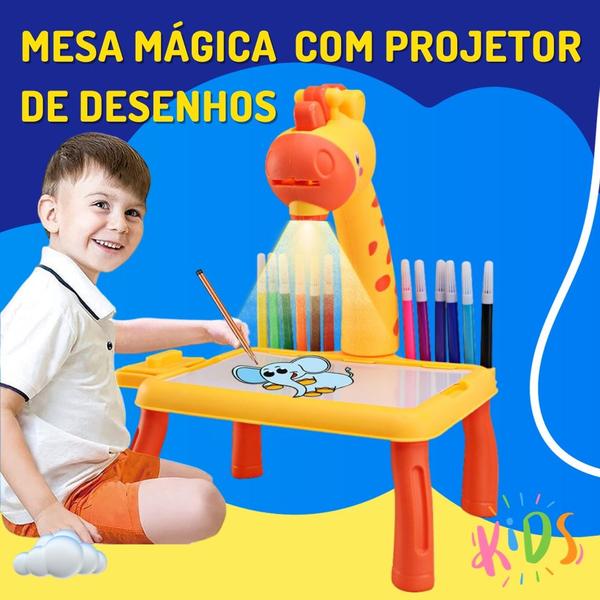 Imagem de Mesinha Girafa Com Projetor Desenho Interativo Infantil Lousa Mágica Mesa Girafinha de Brinquedo Criança Desenhar Pintar