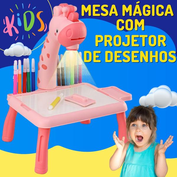 Imagem de Mesinha Girafa Com Projetor Desenho Interativo Infantil Lousa Mágica Mesa Girafinha de Brinquedo Criança Desenhar Pintar