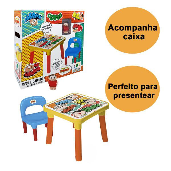 Imagem de Mesinha Infantil Mesa Com Cadeira Didática Plastico Criança Menino e Menina - Turma Da Monica