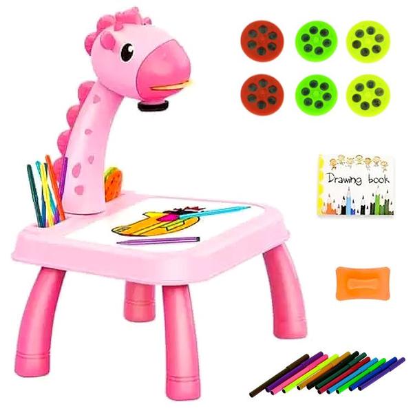Imagem de Mesinha Projetor Infantil para Desenhar Colorir + Acessórios Girafa Rosa