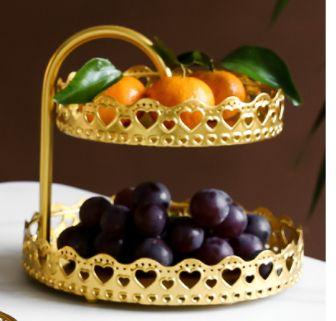 Imagem de Metal Tray Cake Stand Trays Organizador de Bandejas de Frutas De Frutas Cosméticos Caixa de Armazenamento De Joias Rack golden 2 Camadas Bandejas de armazenamento