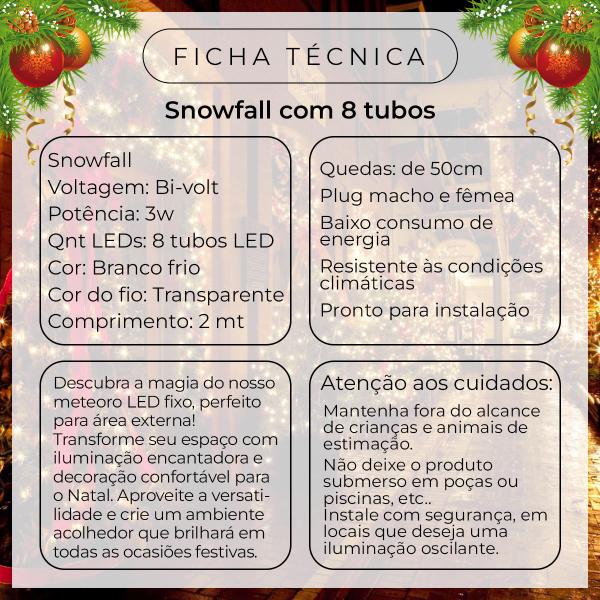 Imagem de Meteoro Cascata 8 Tubo 2m Branco Frio Led Bastão Chuva Luz Pisca Natal Merry Christmas Apartamento temporada Decoração natalina iluminação festa