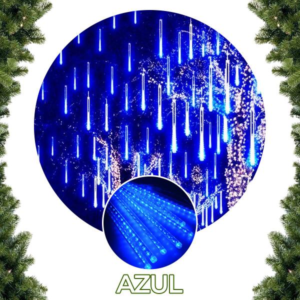 Imagem de Meteoro Cascata 8 Tubo Azul 2m Led Bastão Chuva Luz Pisca Natal Decoração natalina iluminação festa  Merry Christmas Apartamento temporada