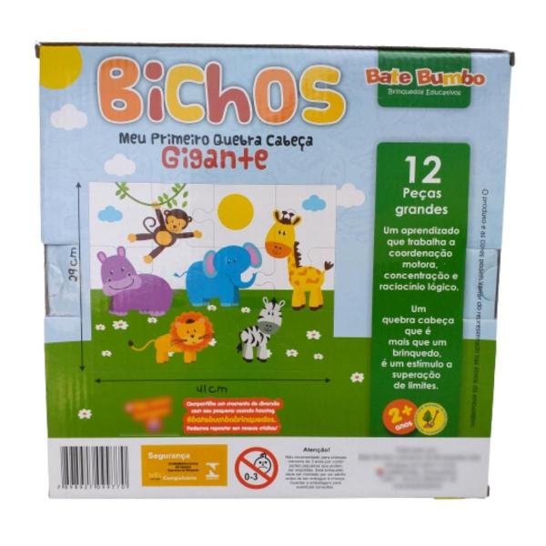 Imagem de Meu Primeiro Quebra-cabeça Infantil Gigante Bichos Brinquedo Educativo Madeira - Bate Bumbo - 2 anos