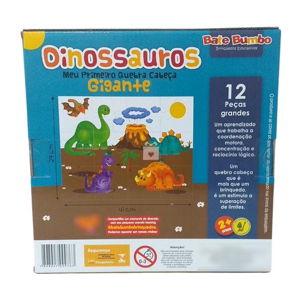 Imagem de Meu Primeiro Quebra-cabeça Infantil Gigante Dinossauros Brinquedo Educativo Madeira - Bate Bumbo - 2 anos