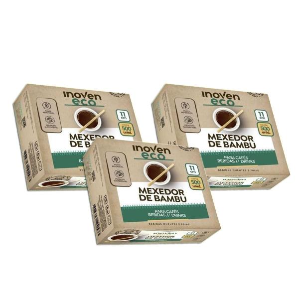 Imagem de Mexedor Bambu Inoven Cafe Bebidas 11 Cm 500 Unidades Kit 3