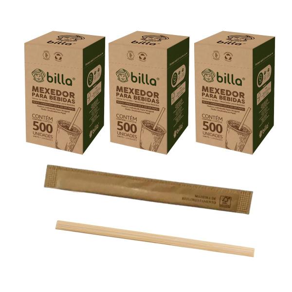 Imagem de Mexedor Palheta Billa Médio Bambu Chá Café Drinks Kit 3