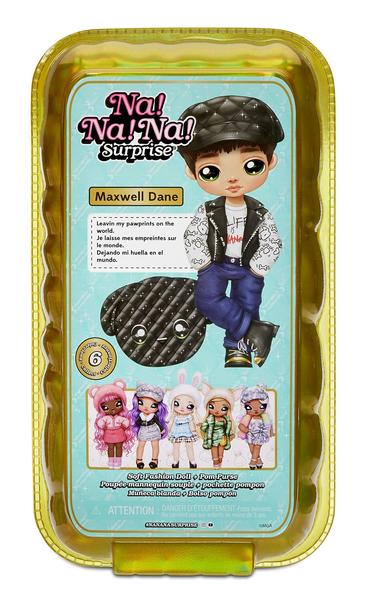 Imagem de MGA Entertainment Na Na Surprise 2-in-1 Fashion Doll and Metallic Purse Glam Series - Maxwell Dane, Morena Boy Doll in Dog Ear Hat with Puppy Purse