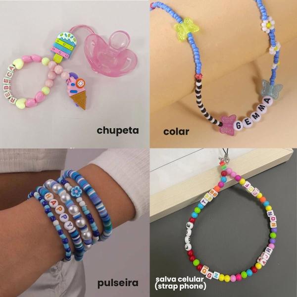 Imagem de Miçanga Letras Redondas Para Fazer Pulseiras Infantil Colar Bijuterias Artesanato Aprox. 100un