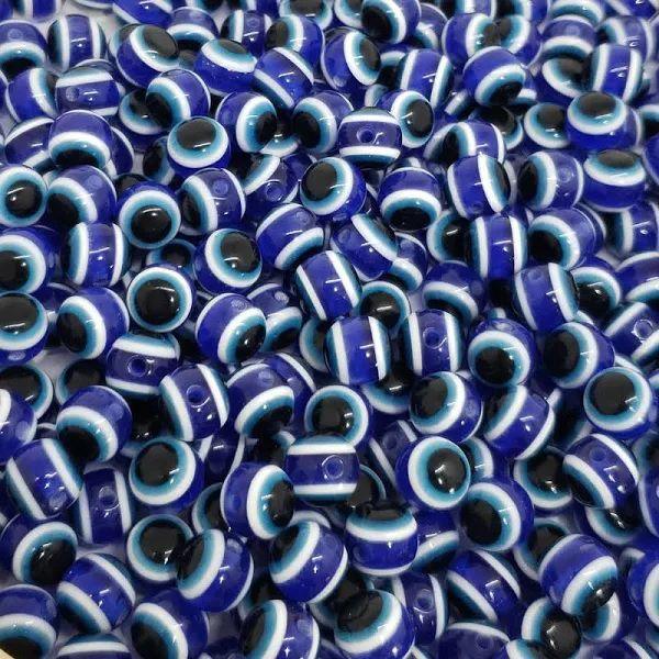 Imagem de Miçanga Olho Grego Redondo Azul com Furo Passante 6mm com 50 unidades