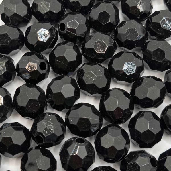 Imagem de Miçanga Passante Bola Facetada Acrílico Preto 14mm 10pçs 15g