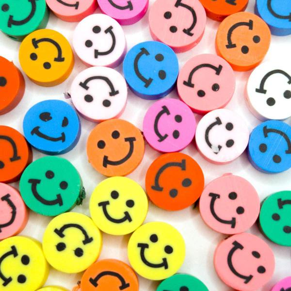 Imagem de Miçanga Passante Redondo Smile Fimo Colorido 10mm 100pçs 60g