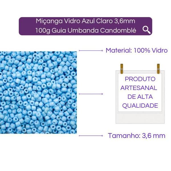 Miçanga Vidro Azul Claro 3,6Mm 100G Guia Umbanda Candomblé - Lua Mística - 100% Original - Loja Oficial Imagem de Miçanga Vidro Azul Claro 3,6Mm 100G Guia Umbanda Candomblé