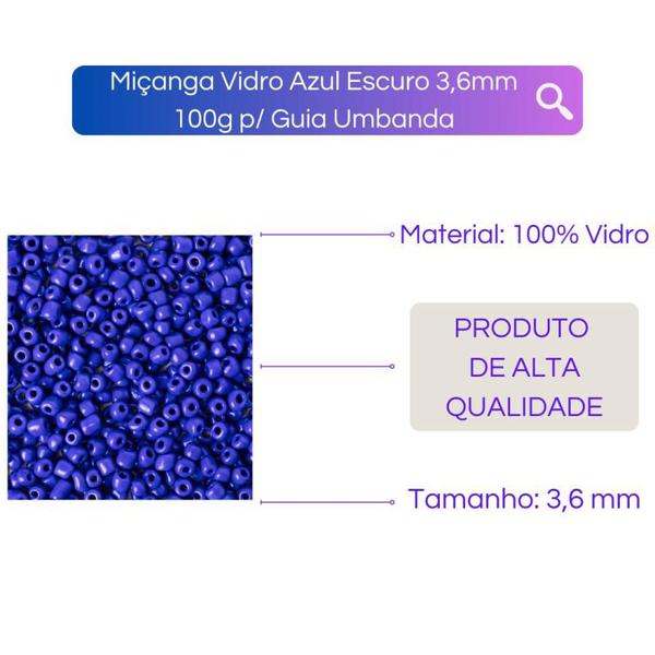 Imagem de Miçanga Vidro Azul Escuro 3,6mm 100g p/ Guia Umbanda