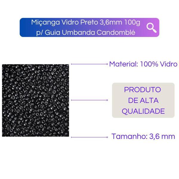 Imagem de Miçanga Vidro Preto 3,6mm 100g p/ Guia Umbanda Candomblé