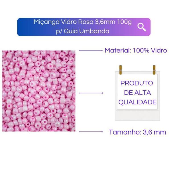 Imagem de Miçanga Vidro Rosa 3,6Mm 100G Para Guia Umbanda Candomblé