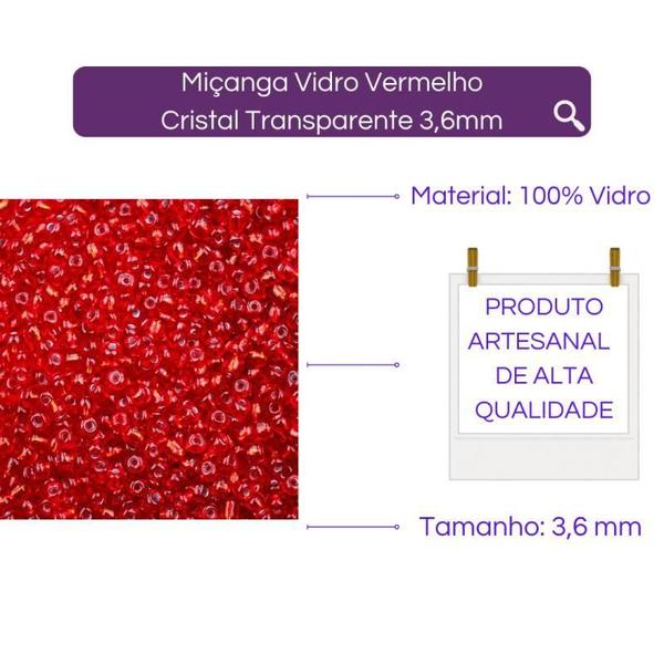 Imagem de Miçanga Vidro Vermelho Cristal Transparente 3,6Mm 100G Guia