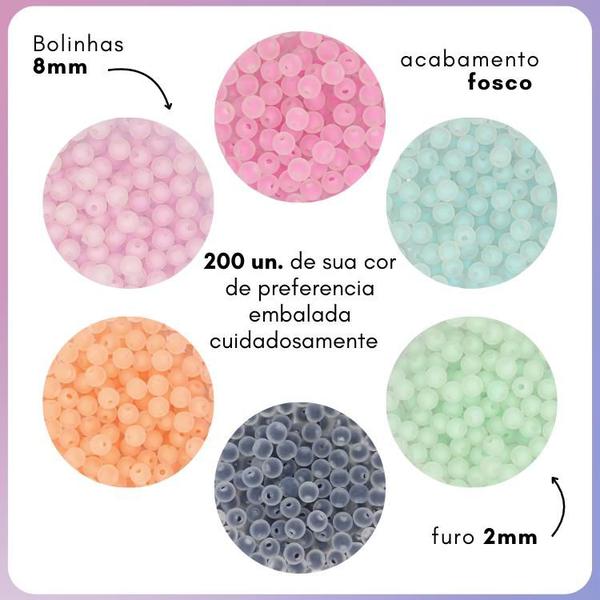 Imagem de Miçangas Coloridas 8mm c/ Miolo Foscas 200un Várias Cores