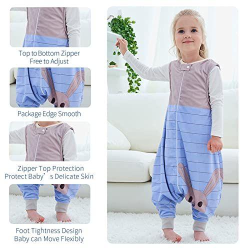 Imagem de MICHLEY Baby saco de dormir saco com pés Outono inverno Swaddle cobertor wearable sem mangas camisolas para criança infantil, 1-3T, coelho azul