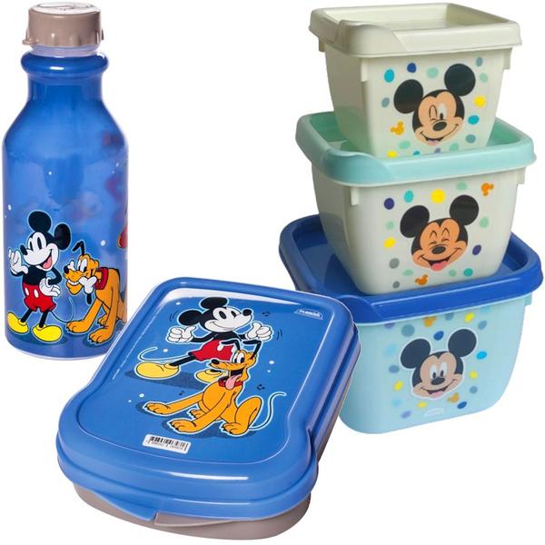 Imagem de Mickey Kit Infantil Porta Lanche Escola 5 Itens Plasutil