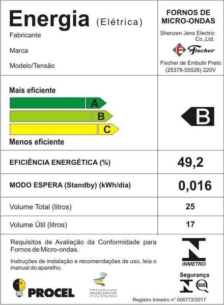 Imagem de Micro-ondas Fischer 25L Embutir + Dourador 127V - Inox