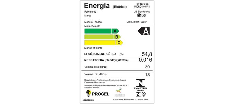 Imagem de Micro-ondas LG 30 Litros Limpa Fácil, MS3043BR, Prata 220V