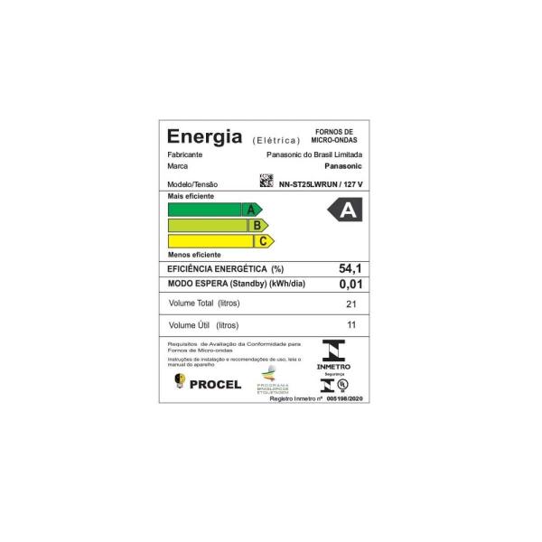 Imagem de Micro-ondas Panasonic 21 Litros NN-ST25LWRUN, Branco/Cinza, 110V