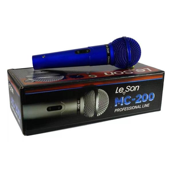 Imagem de Microfone Azul Com Fio Profissional P10 - LeSon + Caixa De Som Bluetooth Bomber Beatbox 1100