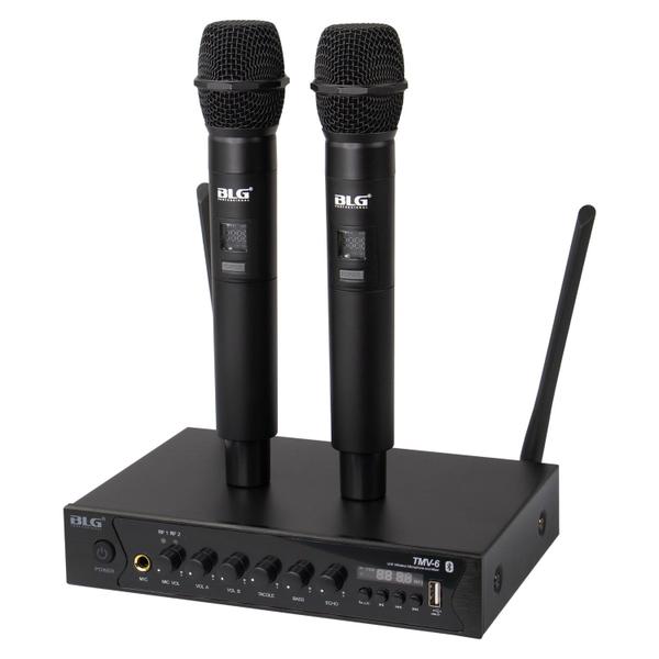 Imagem de Microfone BLG TMV-6 - Sem Fio - USB - 2 Microfones - Uhf - Karaoke - Preto