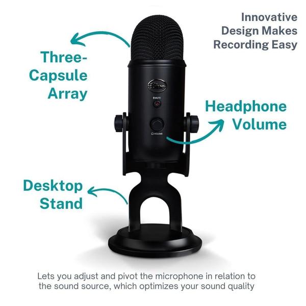 Imagem de Microfone Blue Yeti Blackout com pacote Knox Boom Arm Stand